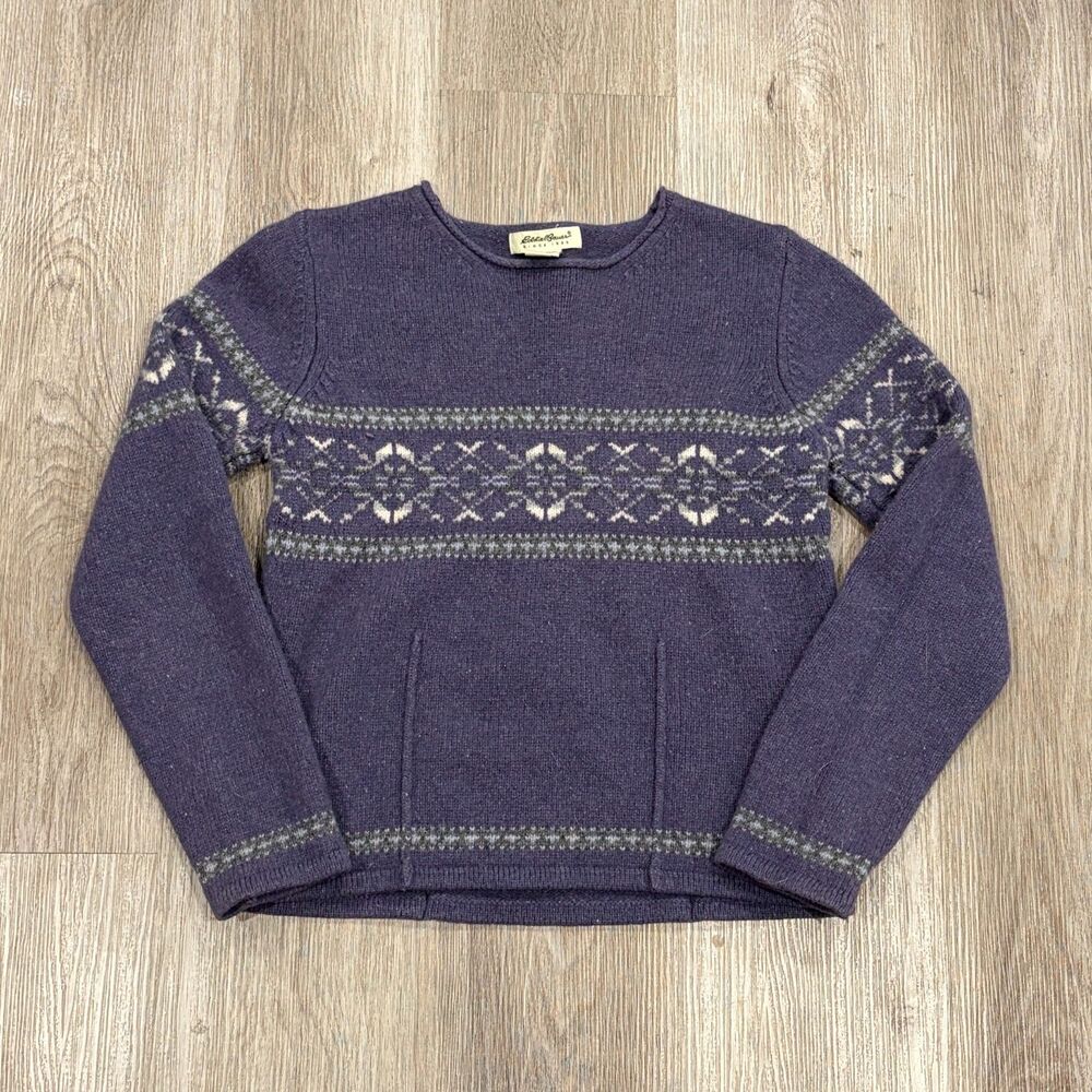 Vintage 90s Eddie Bauer Purple Lambswool Sweater Nordic Women's Size Small